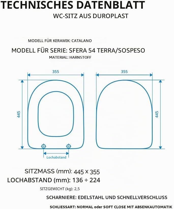 CATALANO SFERA 54 TERRA/SOSPESO Toilettensitz, wärmehärtendes Material, weiss, normales Scharnier au