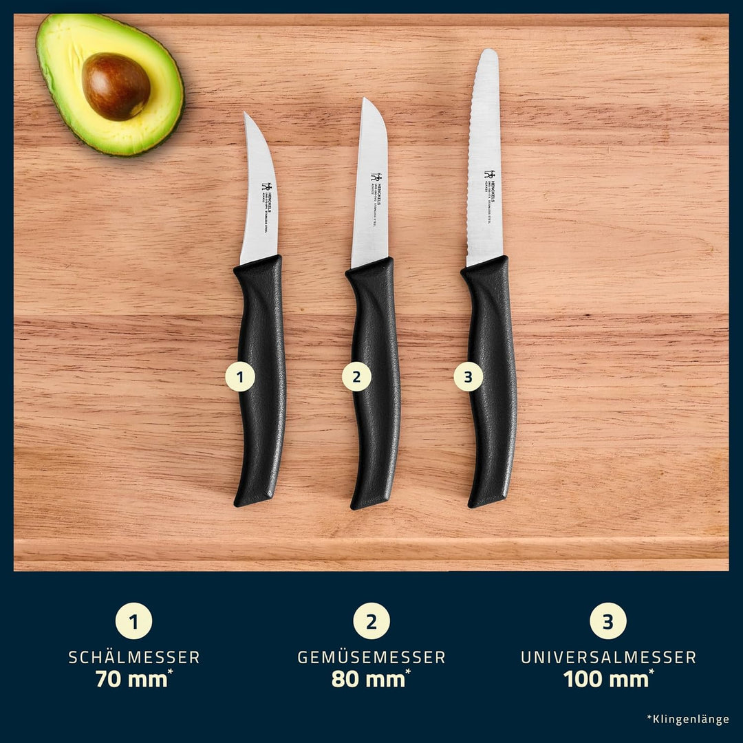 HENCKELS by ZWILLING Elements Messerset 3-tlg, Universal-, Gemüse- und Schälmesser, Schwarz