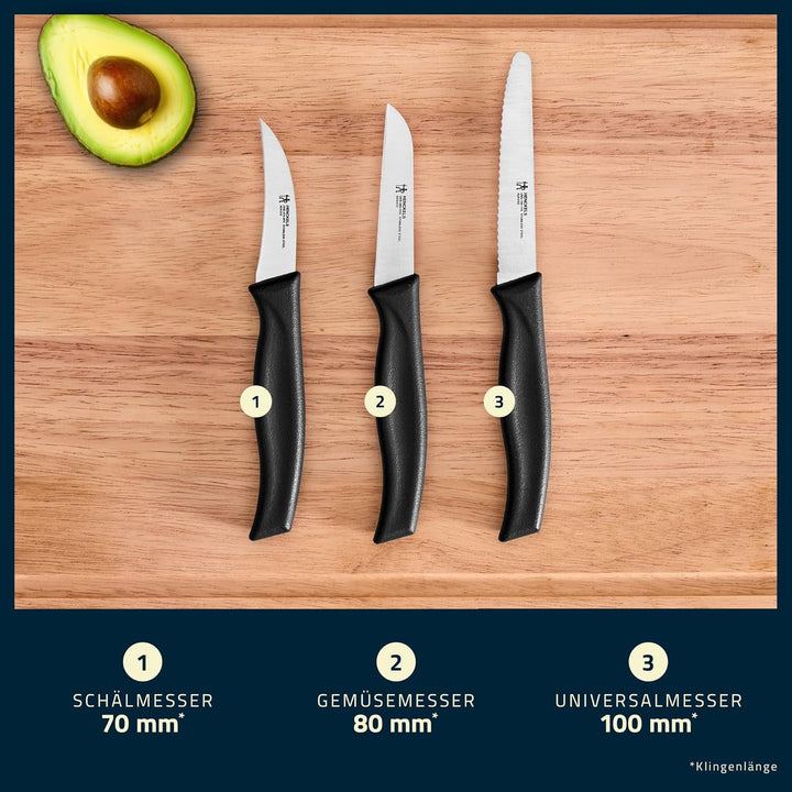 HENCKELS by ZWILLING Elements Messerset 3-tlg, Universal-, Gemüse- und Schälmesser, Schwarz