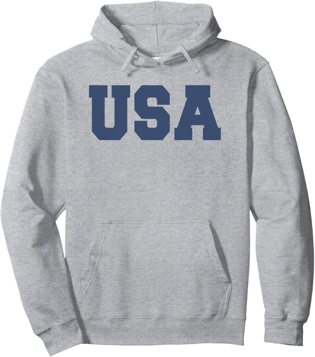 USA Simple Block Blue Text Pullover Hoodie