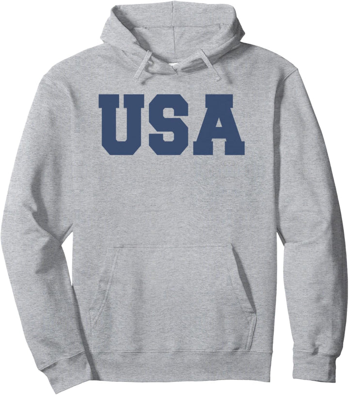 USA Simple Block Blue Text Pullover Hoodie