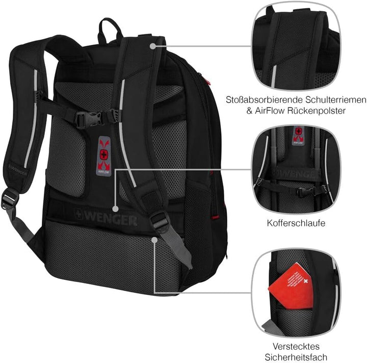 WENGER Carbon Pro Rucksack mit Tablet-Fach, Notebook bis 17 Zoll, Hülle 15.6 Zoll, Tablet bis 10 Zol