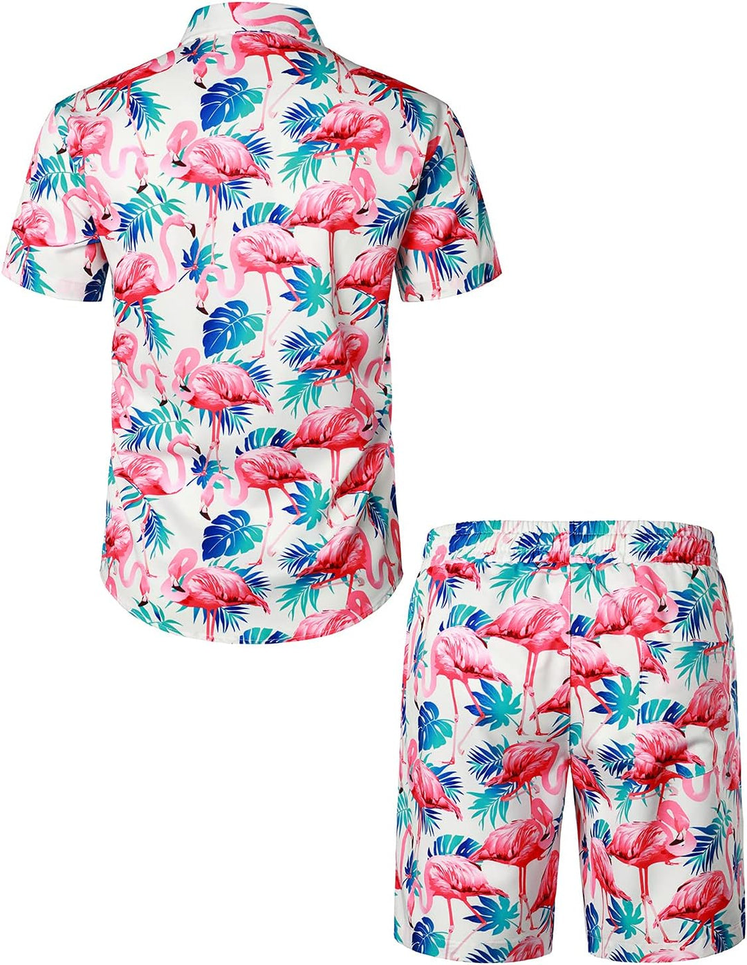 JOGAL Herren Hawaii Hemd Männer Flamingo Kurzarmhemd und Kurze Hose Set Strand Outfit Sommerhemd Für