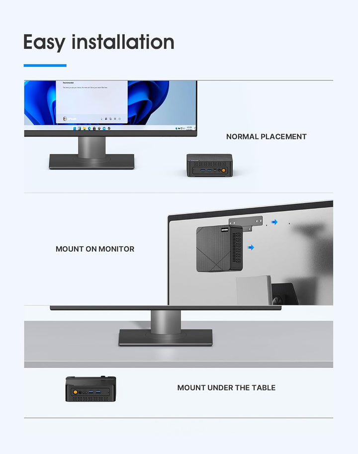 C3 Mini PC Core i3 5005U (bis zu 2,0 GHz, 2C/4T), 8 GB DDR3 RAM 512 GB SSD, Dual Display/W10 Pro/WiF