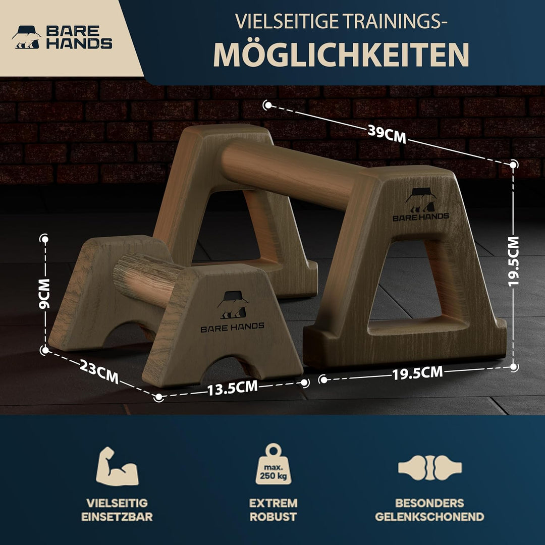 BARE HANDS Liegestützgriffe Set – 2x kleine & 2x grosse gelenksschonende, rutschfeste Holz Liegestüt
