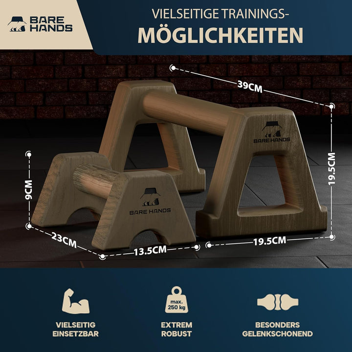 BARE HANDS Liegestützgriffe Set – 2x kleine & 2x grosse gelenksschonende, rutschfeste Holz Liegestüt