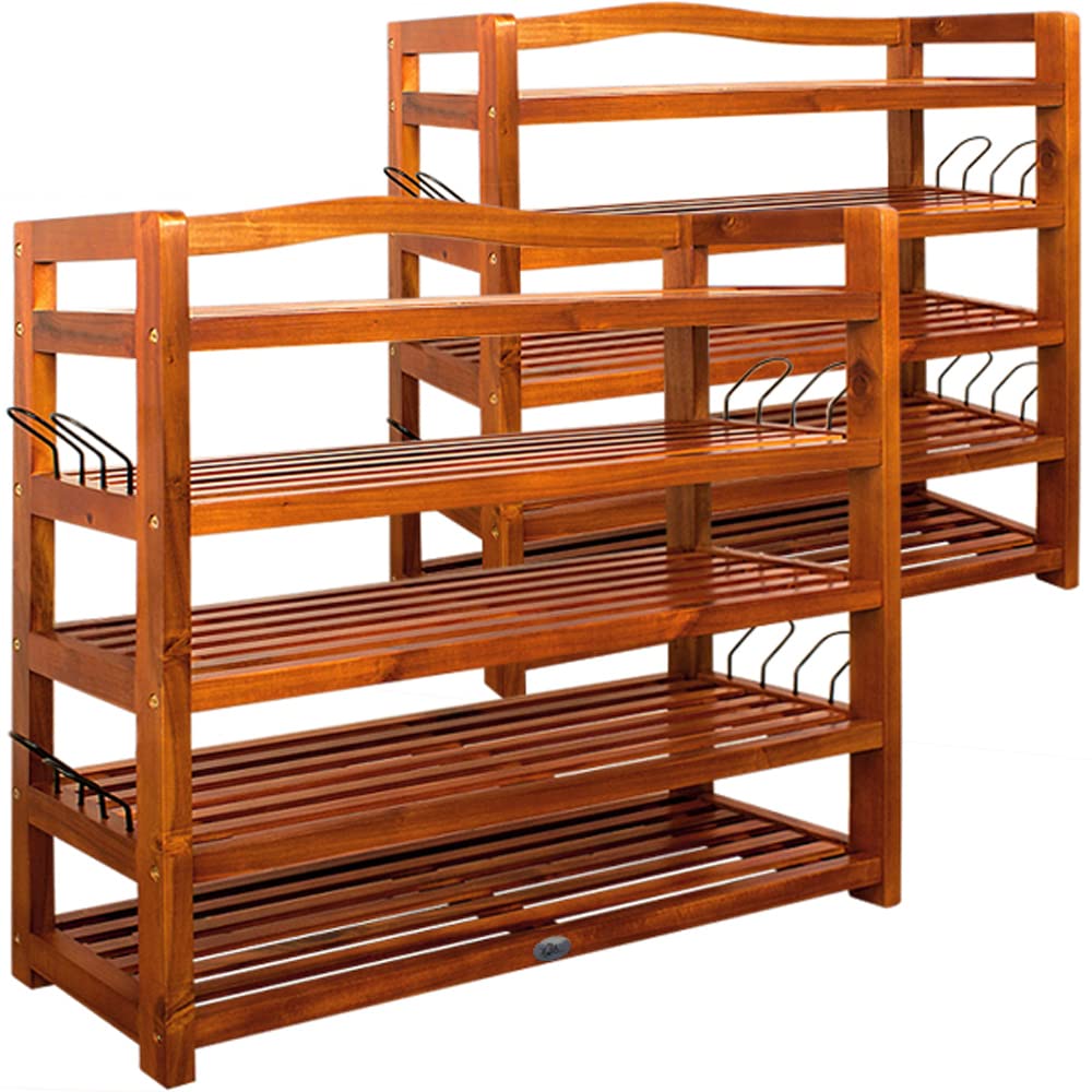 Casaria® 2X Schuhregal mit 5 Ebenen 95x26x82cm FSC®-Zertifiziert Akazien Holz Massiv Bad Diele Flur