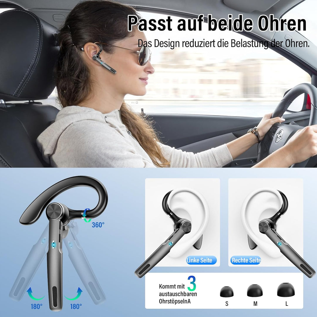 Bluetooth Headset Wireless Freisprech Telefon, 5.3 Bluetooth Headset Handy mit 60H Spielzeit, ENC Du