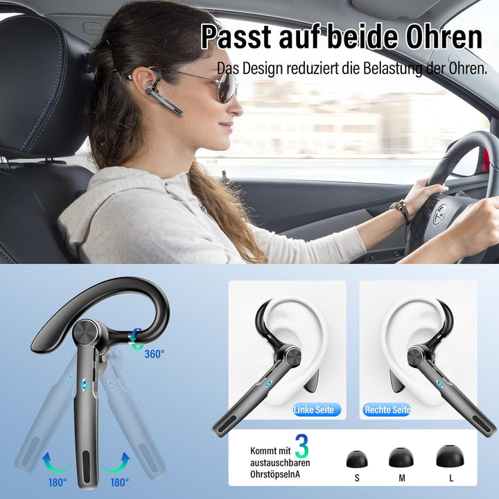 Bluetooth Headset Wireless Freisprech Telefon, 5.3 Bluetooth Headset Handy mit 60H Spielzeit, ENC Du