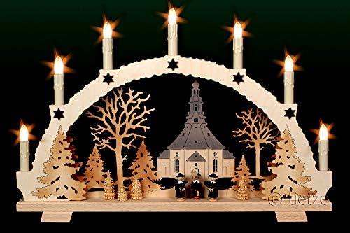 3D Schwibbogen Seiffener Kirche & Kurrende 7 Kerzen, 53cm x 35cm - Handarbeit Erzgebirge Weihnachten