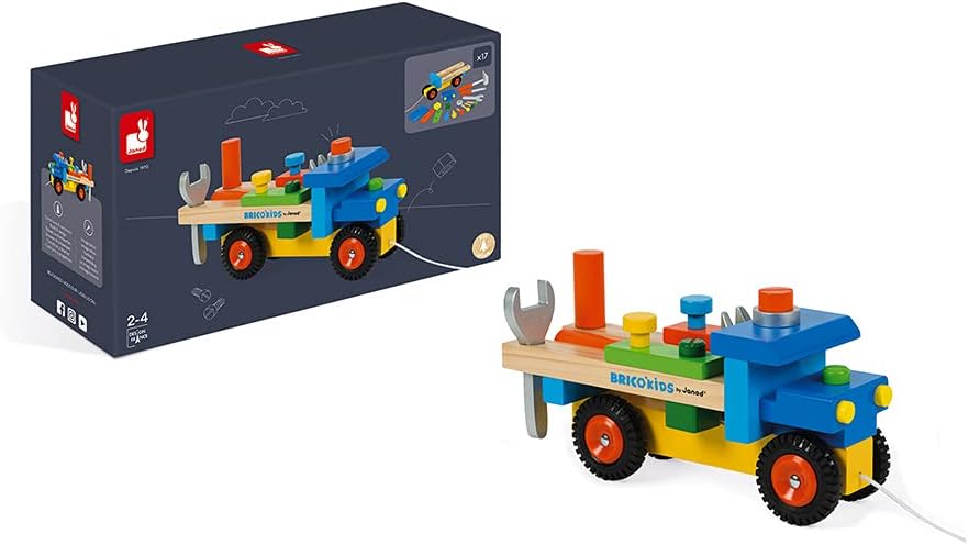 Janod - Brico'Kids Lastwagen zum Selberbauen, 2-in-1-Spielzeug zum Ziehen und für frühkindliches Ler