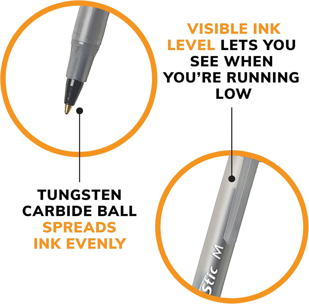 BIC Round Stic Xtra Life Kugelschreiber, Mittelgrosse Spitze 60 count Schwarz, 60 count Schwarz