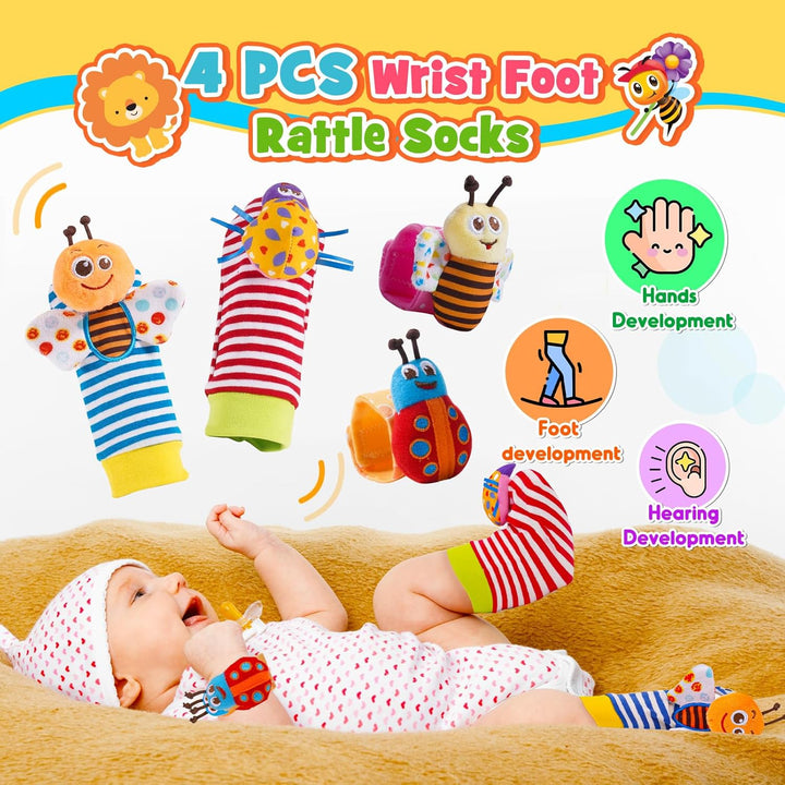 Baby Spielzeug ab 0-12 Monate, 14 Pcs Rasseln Beissring Set mit Aufbewahrungsbox Babyspielzeug ab 0-