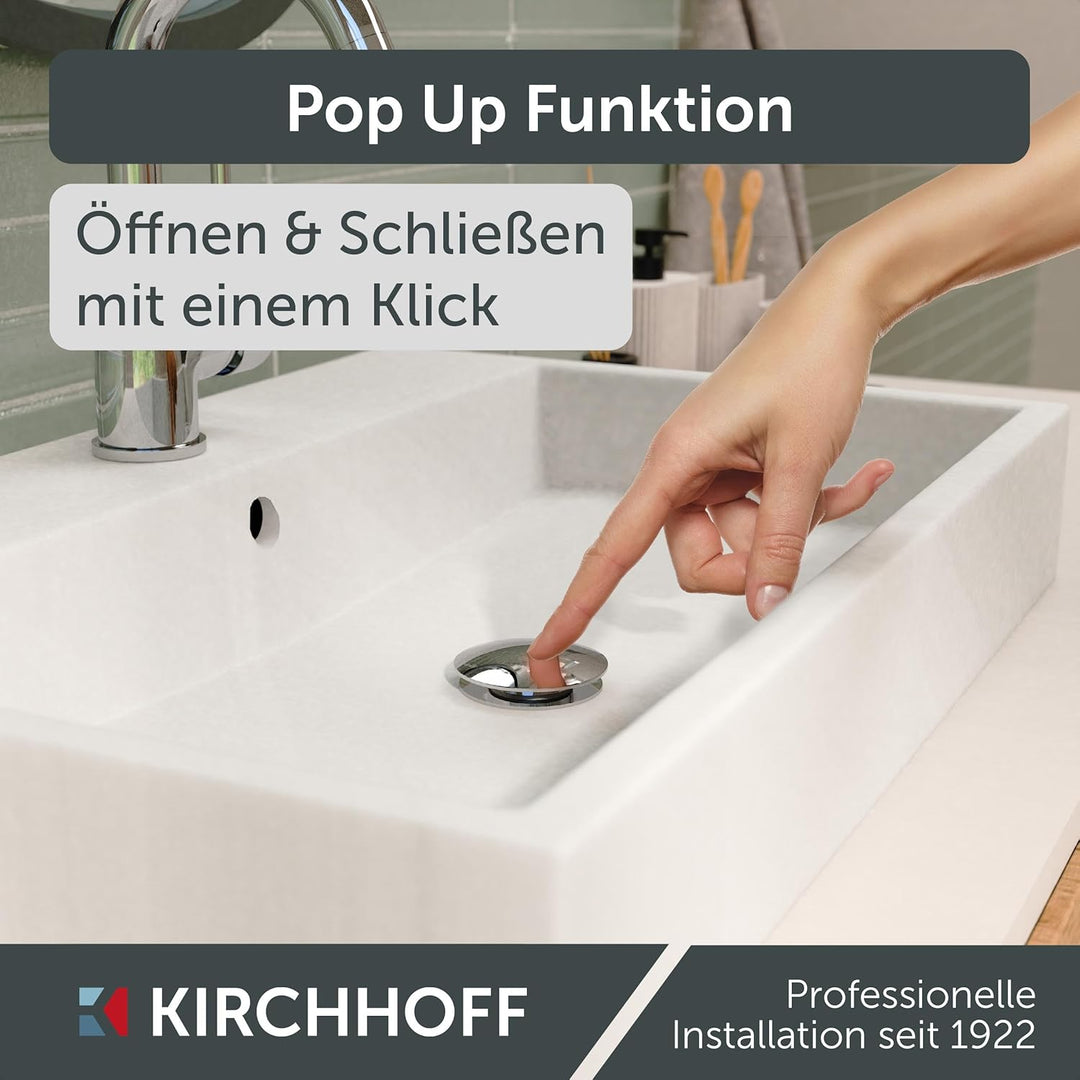 KIRCHHOFF Design Universal Waschbecken Ablaufgarnitur, Pop Up Waschbeckenstöpsel, Ablaufventil mit Ü