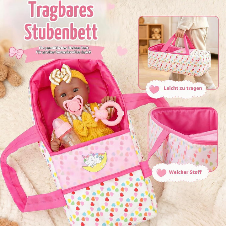 vamei Puppenzubehör mit 30 cm Baby Puppe, Geschenk Mädchen ab 3 Jahre | Puppen Zubehör Set mit Tragb