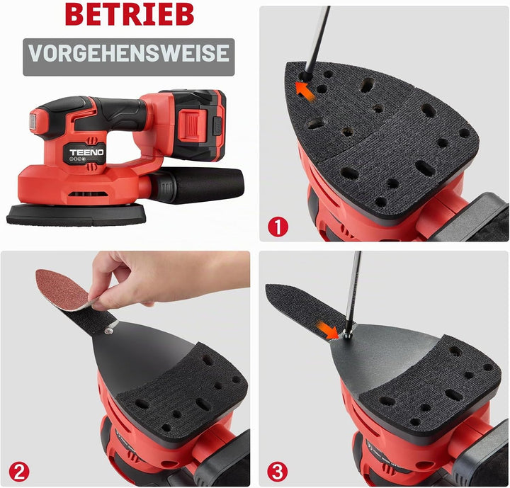 TEENO Akku-Schleifmaschine 3-in-1, 20 V, Delta-Schleifer mit 2 A Akku, 13000 U/min, Detailschleifer