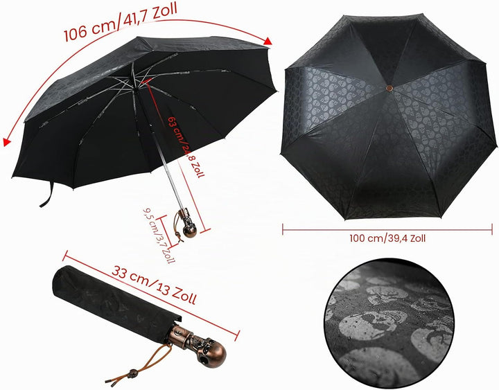 DS. DISTINCTIVE STYLE UV Regenschirm Totenkopf Sonnenschirm Faltschirm Automatisches Öffnen und Schl