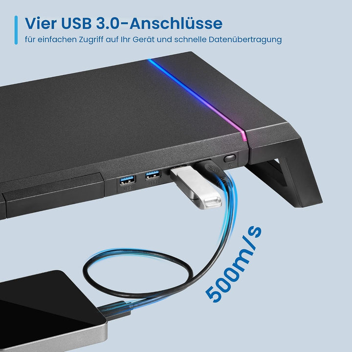 Ewent Monitorständer, RGB Monitor Riser, Klappbar, Smartphone- und Tablet-Halterung mit Ablagefach u
