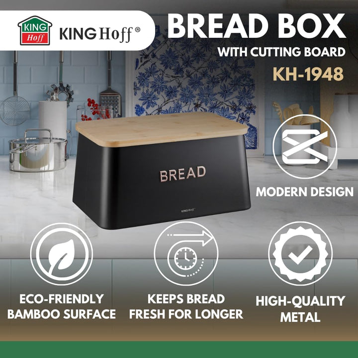 KING HOFF ELEGANTER,MODERNER BROTKASTEN AUS EDELSTAHL LEICHTE KONSTRUKTION (Schwarz_), Schwarz_