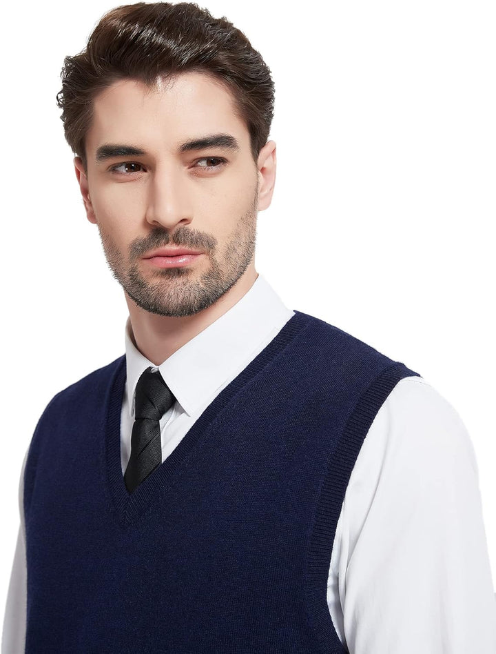 Kallspin Herren Pullunder-Strickweste aus Wollmischung V Hals Ärmellos L Marineblau, L Marineblau