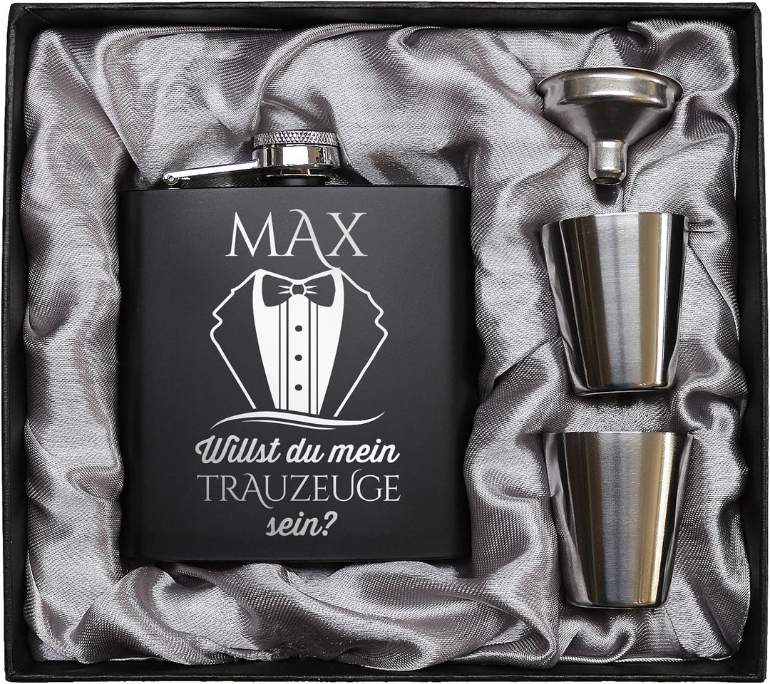 Willst du mein Trauzeuge sein? Personalisierter Flachmann für Trauzeuge als Geschenk. Trauzeuge frag