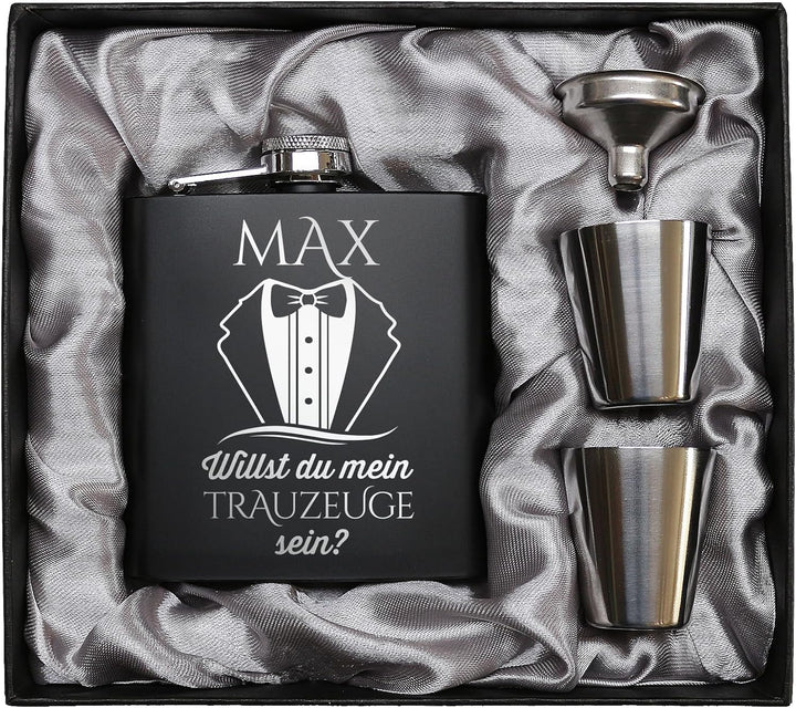 Willst du mein Trauzeuge sein? Personalisierter Flachmann für Trauzeuge als Geschenk. Trauzeuge frag