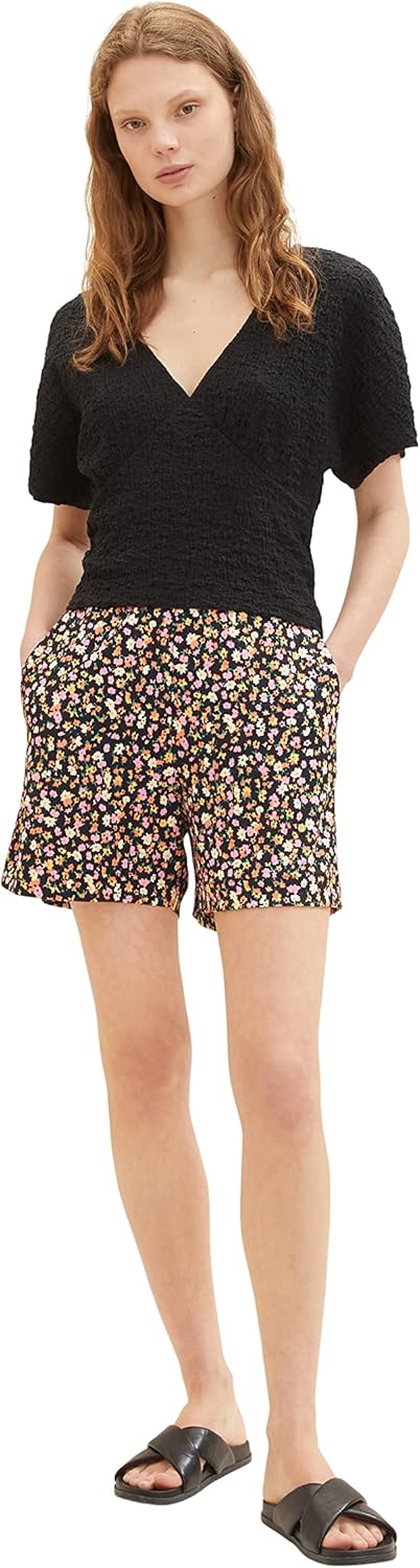 TOM TAILOR Denim Damen Basic Shorts XS 31952 - Black Flower Print, XS 31952 - Black Flower Print
