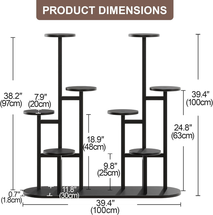 MIN WIN 100 cm Pflanzenständer Metall mit 8 Ebenen Pflanzenregal Blumenständer drinnen draussen Plat