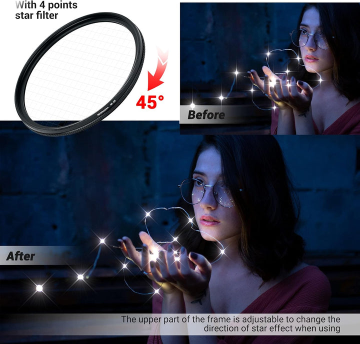 PROfezzion 77mm Variabler Sternfilter 3 Stück (4 Punkte,6 Punkte,8 Punkte) mit Filtertasche für Cano