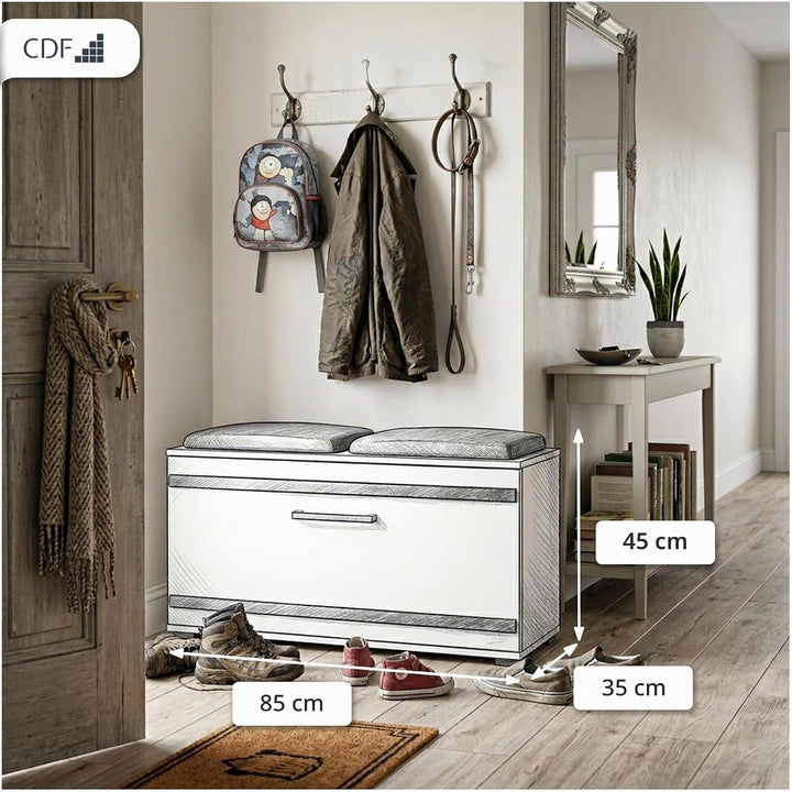 CDF Schuhschrank Opal | Farbe: weiss | Ideal für Diele, Flur, Büro | Schuhaufbewahrung | bequemer Si