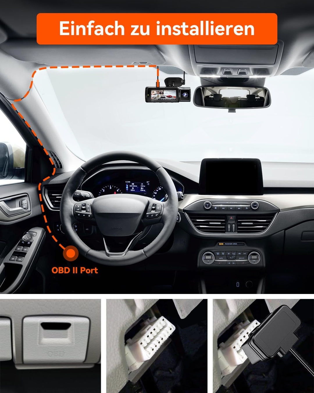 VANTRUE USB C Display OBD Hardwire mit 3 Stufen für alle Vantrue Dash Cam Halterung, Niederspannungs