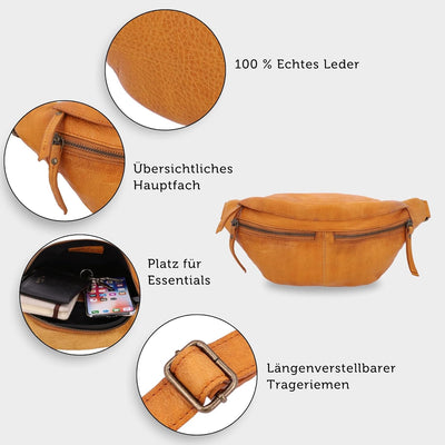 Gusti Gürteltasche Leder - Acton Bauchtasche Festivaltasche Hüfttasche Vintage Braun Leder Damen Her