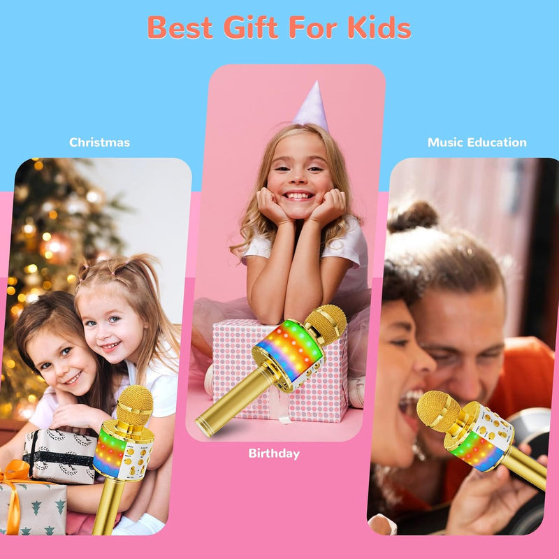 Magic Sing LED Karaoke Mikrofon Kinder, Drahtloses Bluetooth Spielzeug ab 3-12 Jahre Geschenk Mädche