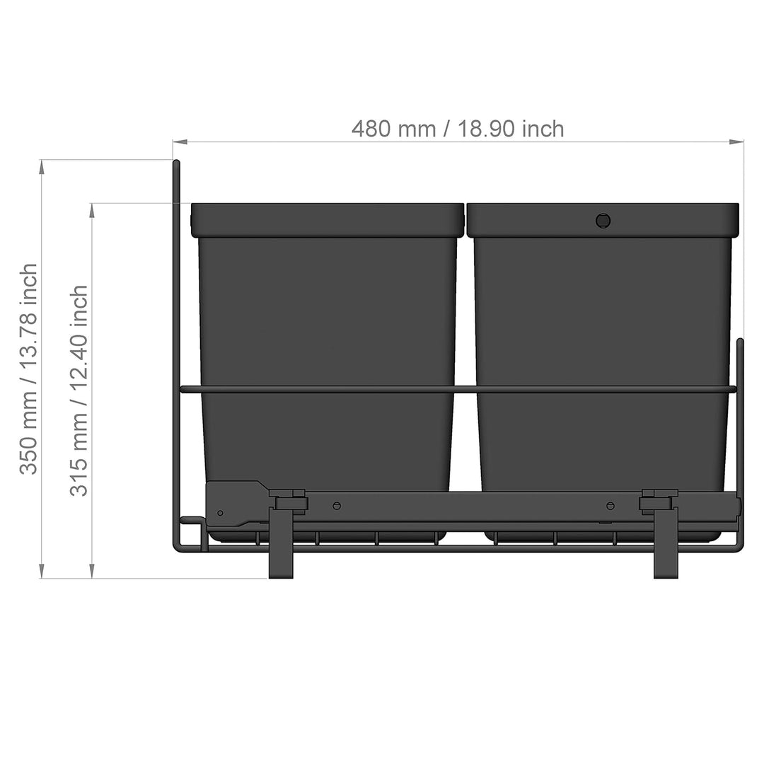 LM 79/3 Mülleimer Küche Unterschrank ausziehbar 3 Fächer Biomülleimer, Mülltrennsystem 1x16L 2x8L Ab