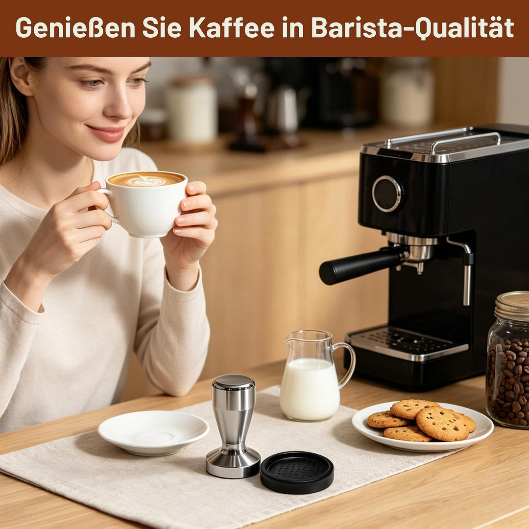 Kaffeestampfer, Espresso-Kaffeepresse 49 mm, Tamper Kaffee mit Silikon-Tampermatte
