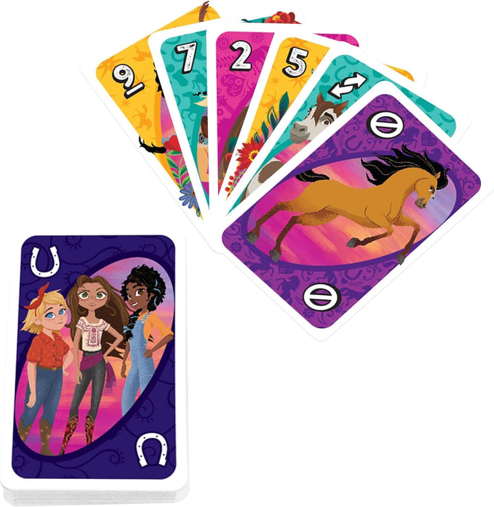 Mattel Games GXD73 - DreamWorks Spirit - frei und ungezähmt UNO-Kartenspiel mit 112 Karten mit Bilde