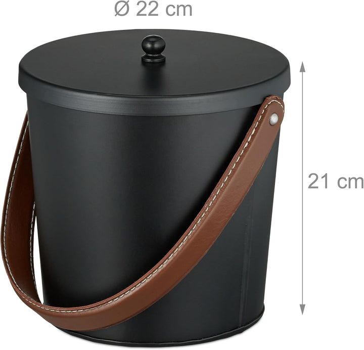 Relaxdays Ascheeimer mit Deckel, 4,5 Liter, Aschetonne mit Lederhenkel, für Kohle & Asche, Kamin, Of