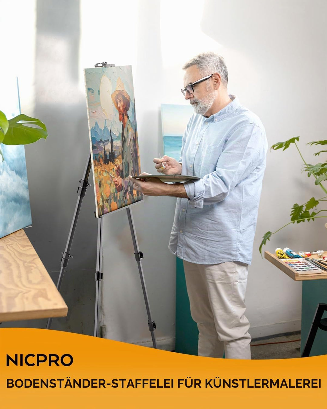 Nicpro Staffelei für Schilder – 1 Packung schwarze Aluminium-Staffeleien mit Dreibein, höhenverstell