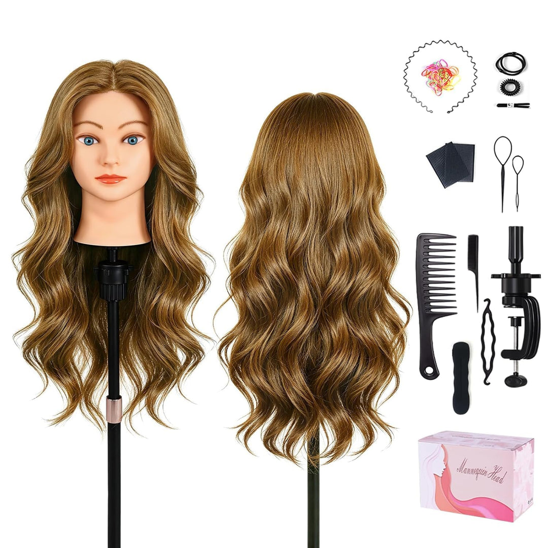 Friseur Übungskopf 100% Echthaar, 45 cm / 18 Zoll Mannequin Kopf mit Haaren, Friseurkopf Trainingsko