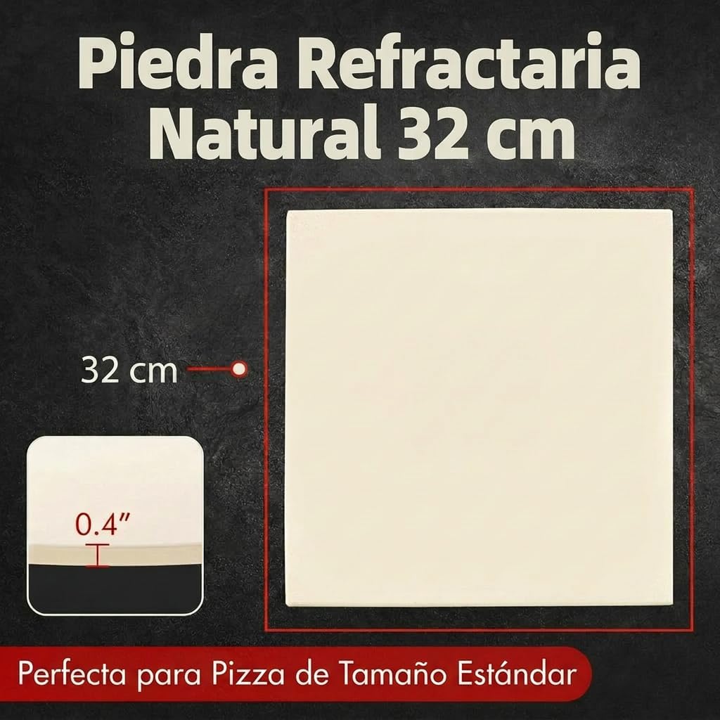 Pizzastein 32 cm quadratisch, Cordierit | Zum Grillen &amp; Pizzaofen, Hochtemperaturbeständig, Für Pizz