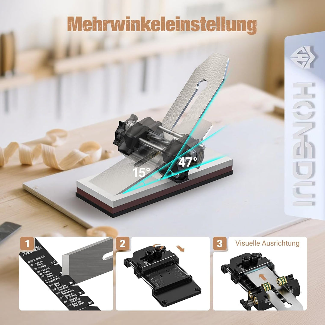 HONGDUI Schleifhilfe Stechbeitel Kit, mit Schärfhalter, Winkelvorrichtung, Schnelle Winkeleinstellun