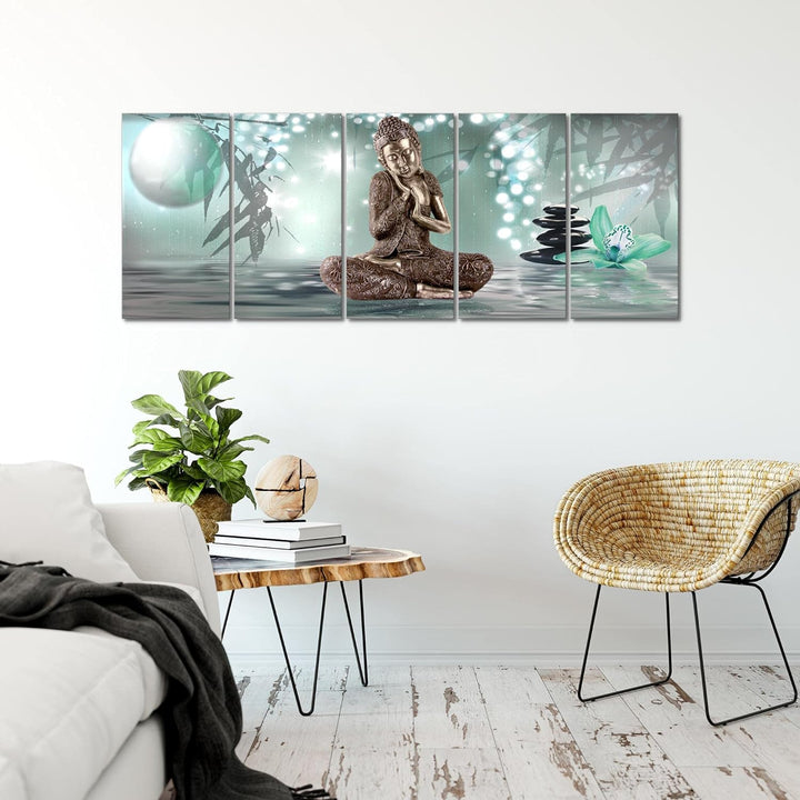 Runa Art Wandbild XXL Buddha Feng Shui Wohnzimmer Schlafzimmer 200 x 80 cm Schwarz Weiss 5 Teilig -