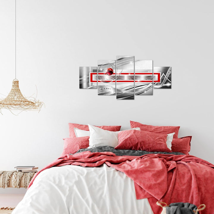 Runa Art Wandbilder Abstrakt 5 Teilig Bild auf Vlies Leinwand Deko Wohnzimmer Schlafzimmer Grau Rot