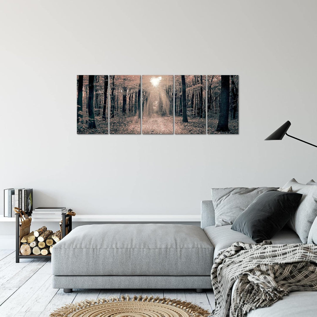 Runa Art Bild Wald Landschaft Wandbilder auf Vlies Leinwand 5 Teilig Wanddekoration Schlafzimmer Woh
