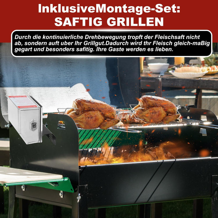Grillspiess Set, Universal Rotisserie mit 2X Fleischnadeln BBQ Fleischklammer, Griffstück und Edelst