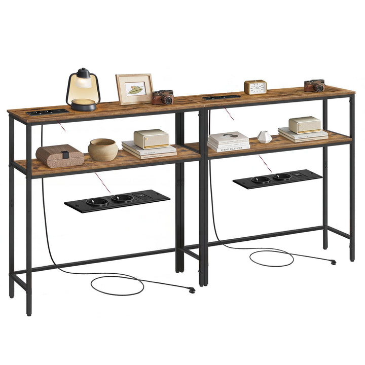 VASAGLE 2er Set Schmale Konsolentische, mit Steckdose, 100 cm 100B cm 2er Set, 100B cm 2er Set