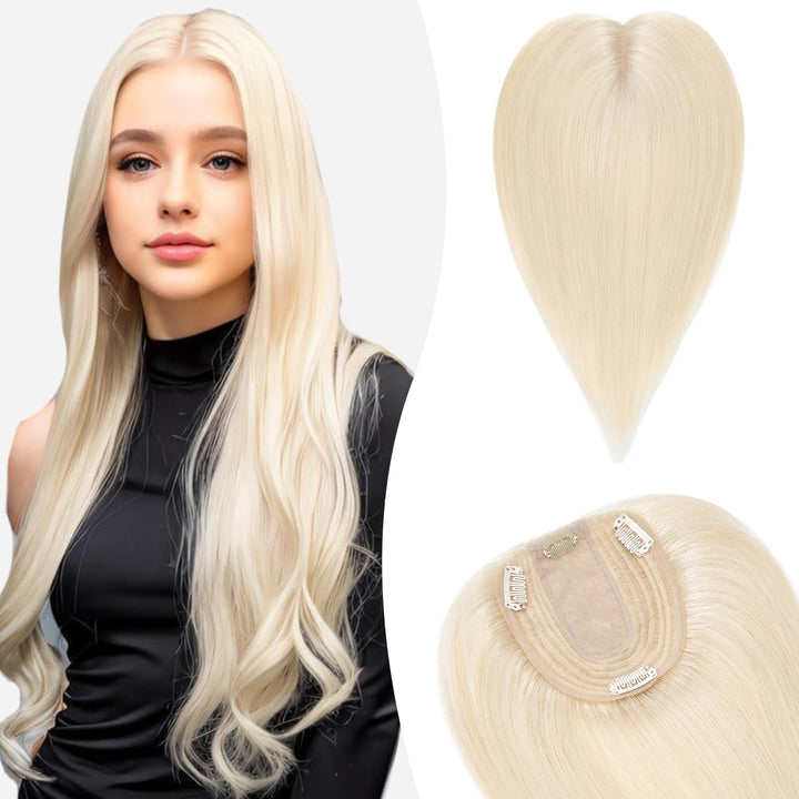 Silk-co Hair Topper Echthaar, 10x12cm Basis Toupet Damen, Haartopper Echthaar mit Remy Seide Basis,