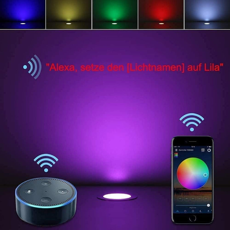 20er LED Bodeneinbauleuchten Aussen WIFI Ø45mm RGBW(RGB+Warmes Weiss) LED Terrasse Einbaustrahler Bo