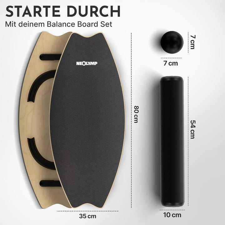 NEOLYMP Balance Board Holz – Gleichgewichtstrainer für Erwachsene & Kinder – rutschfest & bis 210kg