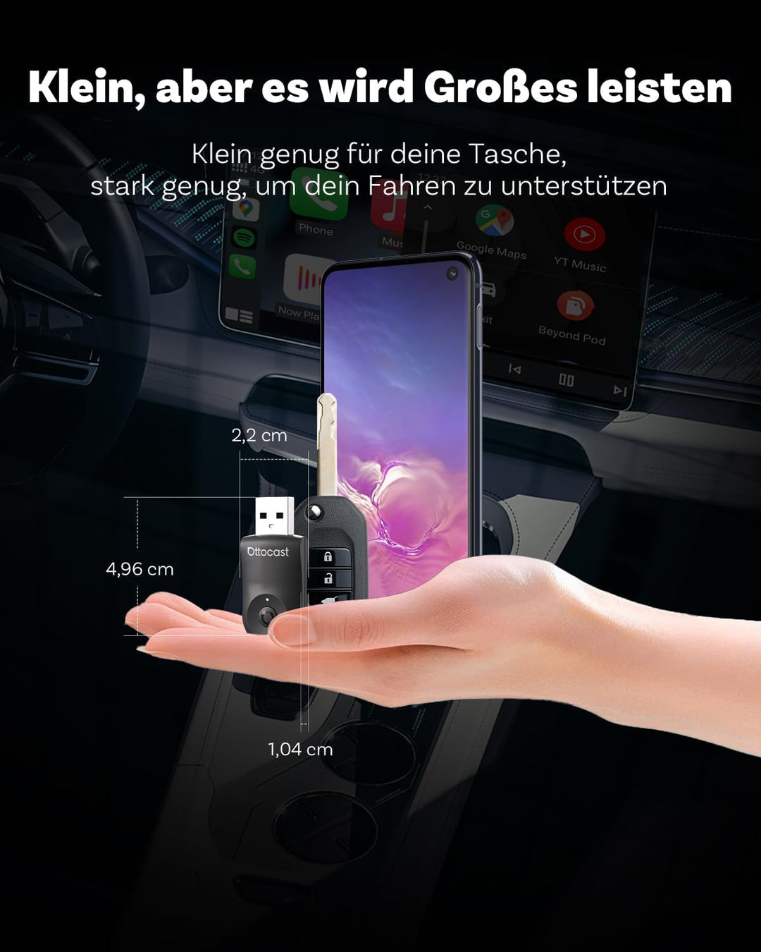 2025 Verbesserter 2-in-1 Wireless CarPlay & Android Auto Adapter, OTTOCAST MINI Kabelloser CarPlay A